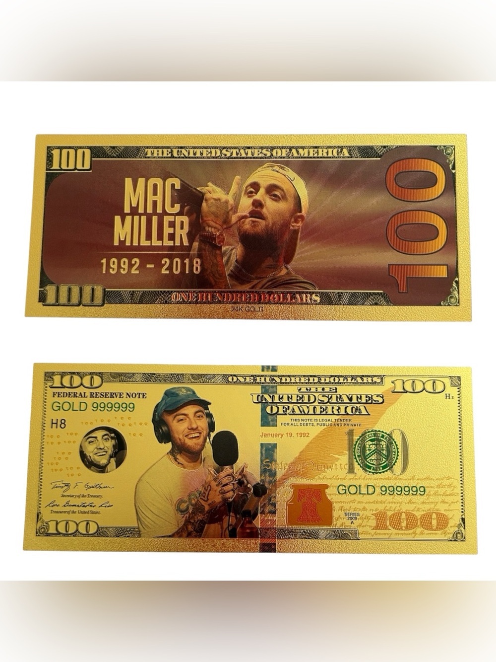 Mac Miller 24K Gold Foil $100 Bill Novelty Banknote Collectible - Brand New